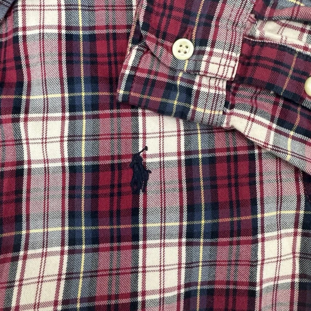 Ralph Lauren Shirt Boys XL 18-20 Red Plaid Long Sleeve Button Down Blue Pony